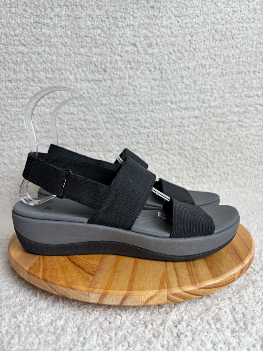 Clarks Cloudsteppers Sandals Womens 7.5 Arla Stroll Jacory Slingback Wedge Black